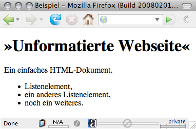 Unformatierte Webseite.
