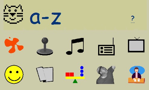 Screenshot der Homepage von Peepo, die verschiedene Symbole, wie unter anderem einen Joystick, einen Smiley und einen Fernseher zeigt.