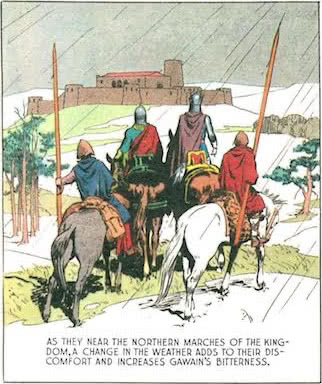 As they near the northern marches of the kingdom, a change in the weather adds to their discomfort and increases Gawain’s bitterness.