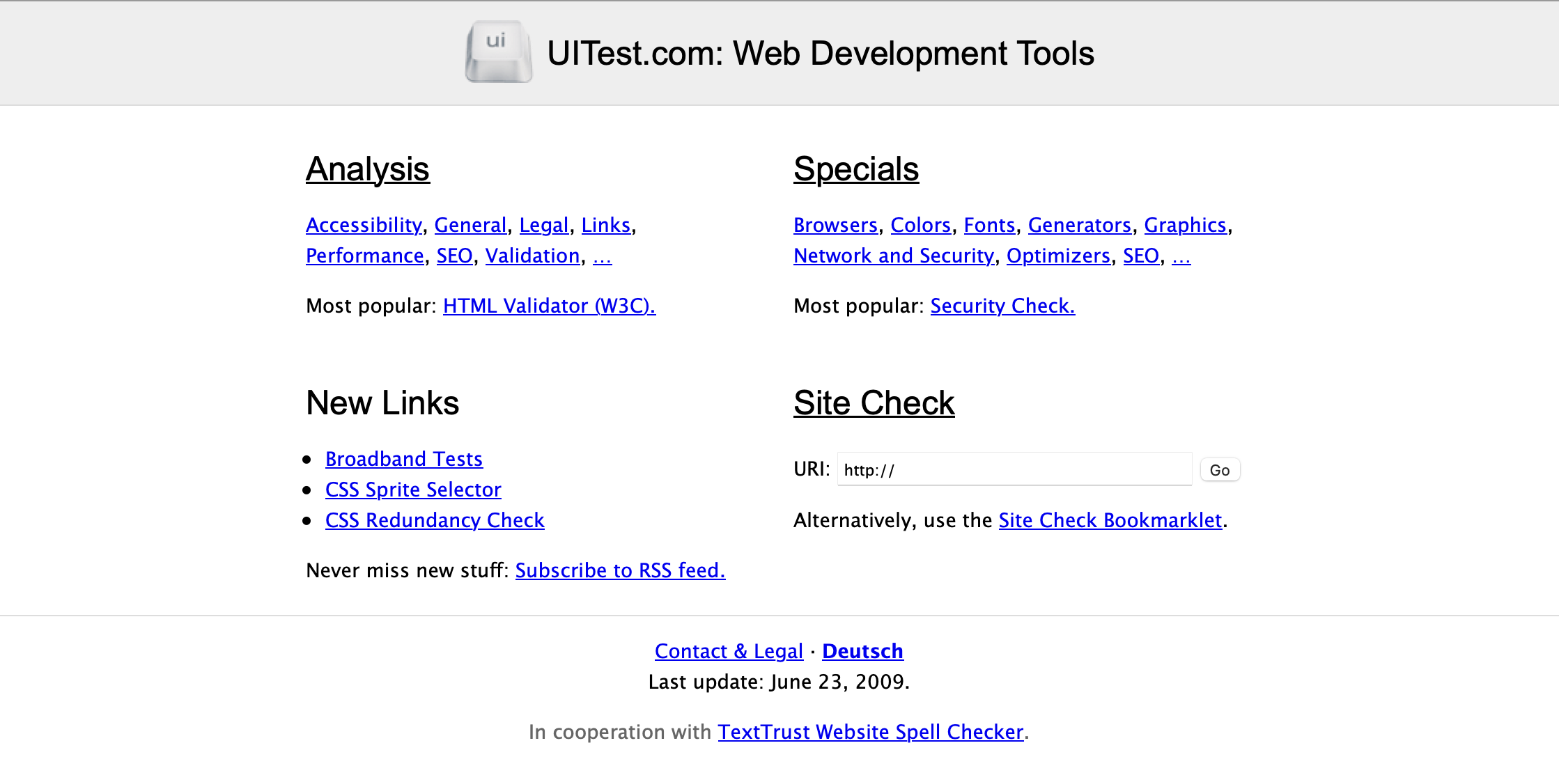 Screenshot of UITest.com.