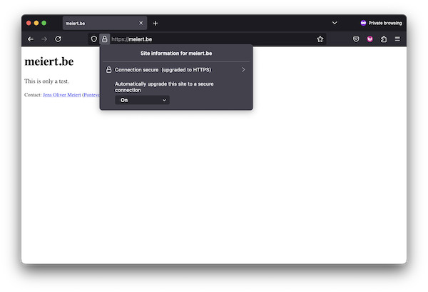 Screenshot of meiert.be on a working SSL connection.